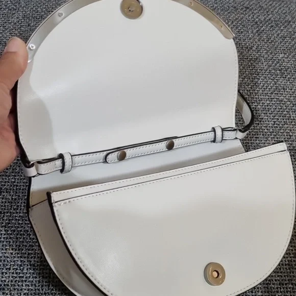 Sam Edelman Dinah Half Moon Handheld/Crossbody Small Bag White w/Silver Hardware - Picture 5 of 16